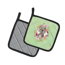 Load image into Gallery viewer, Weimaraner Green Flowers Pot Holders - Set of 2 - Heat-Resistant Kitchen Essentials CK4365PTHD