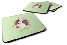 Load image into Gallery viewer, Tricolor Cavalier Spaniel Green Flowers Coasters - Set of 4 Lightweight Foam, Absorbent Drink Coasters  CK4366FC