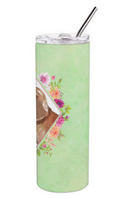 Load image into Gallery viewer, Dachshund Green Flowers Double Walled Stainless Steel 20 oz Skinny Tumbler CK4367TBL20