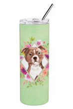 Load image into Gallery viewer, Staffie Bull Terrier Green Flowers Double Walled Stainless Steel 20 oz Skinny Tumbler CK4368TBL20