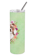 Load image into Gallery viewer, Staffie Bull Terrier Green Flowers Double Walled Stainless Steel 20 oz Skinny Tumbler CK4368TBL20