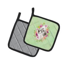 Load image into Gallery viewer, Shih Tzu Puppy Green Flowers Pot Holders - Set of 2 - Heat-Resistant Kitchen Essentials CK4371PTHD