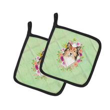 Load image into Gallery viewer, Sheltie Green Flowers Pot Holders - Set of 2 - Heat-Resistant Kitchen Essentials CK4373PTHD