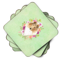 Load image into Gallery viewer, Collie Green Flowers Coasters - Set of 4 Lightweight Foam, Absorbent Drink Coasters  CK4376FC