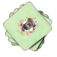 Load image into Gallery viewer, Rottweiler Green Flowers Coasters - Set of 4 Lightweight Foam, Absorbent Drink Coasters  CK4377FC