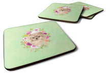 Load image into Gallery viewer, Pomeranian Green Flowers Coasters - Set of 4 Lightweight Foam, Absorbent Drink Coasters  CK4379FC