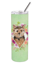 Load image into Gallery viewer, Norwich Terrier Green Flowers Double Walled Stainless Steel 20 oz Skinny Tumbler CK4380TBL20