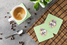 Load image into Gallery viewer, Schnauzer #2 Green Flowers Coasters - Set of 4 Lightweight Foam, Absorbent Drink Coasters  CK4382FC