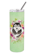 Load image into Gallery viewer, Alaskan Malamute Green Flowers Double Walled Stainless Steel 20 oz Skinny Tumbler CK4384TBL20