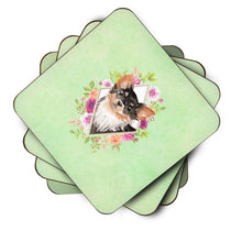 Load image into Gallery viewer, Longhaired Chihuahua Green Flowers Coasters - Set of 4 Lightweight Foam, Absorbent Drink Coasters  CK4385FC