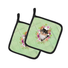 Load image into Gallery viewer, Longhaired Chihuahua Green Flowers Pot Holders - Set of 2 - Heat-Resistant Kitchen Essentials CK4385PTHD