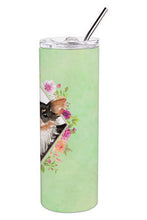 Load image into Gallery viewer, Longhaired Chihuahua Green Flowers Double Walled Stainless Steel 20 oz Skinny Tumbler CK4385TBL20