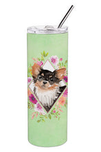 Load image into Gallery viewer, Longhaired Chihuahua Green Flowers Double Walled Stainless Steel 20 oz Skinny Tumbler CK4385TBL20