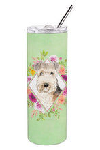 Load image into Gallery viewer, Lakeland Terrier Green Flowers Double Walled Stainless Steel 20 oz Skinny Tumbler CK4386TBL20