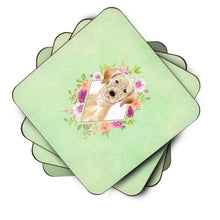 Load image into Gallery viewer, Yellow Lab Green Flowers Coasters - Set of 4 Lightweight Foam, Absorbent Drink Coasters  CK4387FC