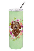 Load image into Gallery viewer, Labradoodle Green Flowers Double Walled Stainless Steel 20 oz Skinny Tumbler CK4388TBL20