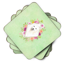 Load image into Gallery viewer, Japanese Spitz Green Flowers Coasters - Set of 4 Lightweight Foam, Absorbent Drink Coasters  CK4389FC