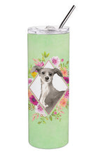 Load image into Gallery viewer, Italian Greyhound Green Flowers Double Walled Stainless Steel 20 oz Skinny Tumbler CK4390TBL20