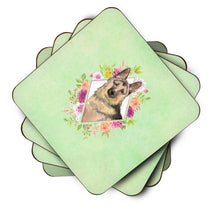 Load image into Gallery viewer, German Shepherd Green Flowers Coasters - Set of 4 Lightweight Foam, Absorbent Drink Coasters  CK4397FC