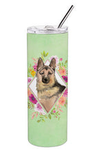 Load image into Gallery viewer, German Shepherd Green Flowers Double Walled Stainless Steel 20 oz Skinny Tumbler CK4397TBL20