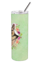 Load image into Gallery viewer, German Shepherd Green Flowers Double Walled Stainless Steel 20 oz Skinny Tumbler CK4397TBL20