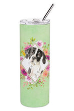Load image into Gallery viewer, English Pointer Green Flowers Double Walled Stainless Steel 20 oz Skinny Tumbler CK4399TBL20