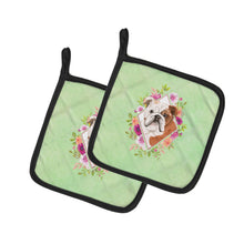 Load image into Gallery viewer, English Bulldog Green Flowers Pot Holders - Set of 2 - Heat-Resistant Kitchen Essentials CK4400PTHD