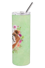 Load image into Gallery viewer, English Bulldog Green Flowers Double Walled Stainless Steel 20 oz Skinny Tumbler CK4400TBL20