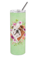 Load image into Gallery viewer, English Bulldog Green Flowers Double Walled Stainless Steel 20 oz Skinny Tumbler CK4400TBL20