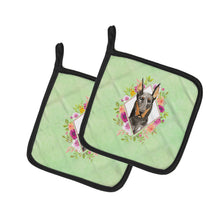 Load image into Gallery viewer, Doberman Pinsher Green Flowers Pot Holders - Set of 2 - Heat-Resistant Kitchen Essentials CK4401PTHD