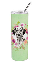 Load image into Gallery viewer, Dalmatian Green Flowers Double Walled Stainless Steel 20 oz Skinny Tumbler CK4402TBL20