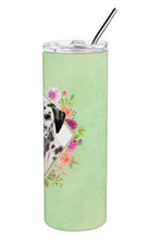Load image into Gallery viewer, Dalmatian Green Flowers Double Walled Stainless Steel 20 oz Skinny Tumbler CK4402TBL20