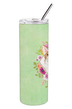Load image into Gallery viewer, Corgi Green Flowers Double Walled Stainless Steel 20 oz Skinny Tumbler CK4403TBL20