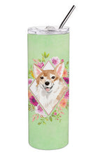 Load image into Gallery viewer, Corgi Green Flowers Double Walled Stainless Steel 20 oz Skinny Tumbler CK4403TBL20