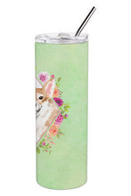 Load image into Gallery viewer, Corgi Green Flowers Double Walled Stainless Steel 20 oz Skinny Tumbler CK4403TBL20