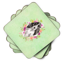 Load image into Gallery viewer, Black Parti Cocker Spaniel Green Flowers Coasters - Set of 4 Lightweight Foam, Absorbent Drink Coasters  CK4404FC
