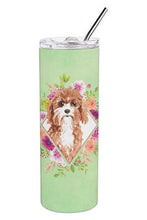 Load image into Gallery viewer, Cavapoo Green Flowers Double Walled Stainless Steel 20 oz Skinny Tumbler CK4407TBL20