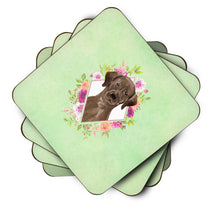 Load image into Gallery viewer, Chocolate Labrador Green Flowers Coasters - Set of 4 Lightweight Foam, Absorbent Drink Coasters  CK4411FC