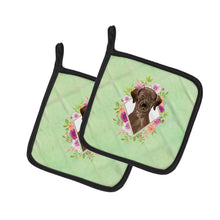Load image into Gallery viewer, Chocolate Labrador Green Flowers Pot Holders - Set of 2 - Heat-Resistant Kitchen Essentials CK4411PTHD