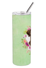Load image into Gallery viewer, Chocolate Labrador Green Flowers Double Walled Stainless Steel 20 oz Skinny Tumbler CK4411TBL20