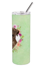 Load image into Gallery viewer, Chocolate Labrador Green Flowers Double Walled Stainless Steel 20 oz Skinny Tumbler CK4411TBL20