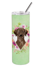 Load image into Gallery viewer, Chocolate Labrador Green Flowers Double Walled Stainless Steel 20 oz Skinny Tumbler CK4411TBL20