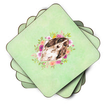 Load image into Gallery viewer, Brown Parti Cocker Spaniel Green Flowers Coasters - Set of 4 Lightweight Foam, Absorbent Drink Coasters  CK4412FC