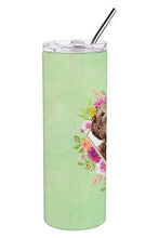 Load image into Gallery viewer, Chocolate Cockapoo Green Flowers Double Walled Stainless Steel 20 oz Skinny Tumbler CK4413TBL20
