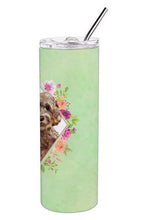 Load image into Gallery viewer, Chocolate Cockapoo Green Flowers Double Walled Stainless Steel 20 oz Skinny Tumbler CK4413TBL20
