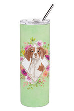Load image into Gallery viewer, Brittany Spaniel Green Flowers Double Walled Stainless Steel 20 oz Skinny Tumbler CK4414TBL20