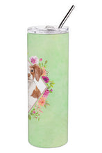 Load image into Gallery viewer, Brittany Spaniel Green Flowers Double Walled Stainless Steel 20 oz Skinny Tumbler CK4414TBL20
