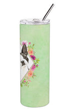 Load image into Gallery viewer, Boston Terrier Green Flowers Double Walled Stainless Steel 20 oz Skinny Tumbler CK4417TBL20