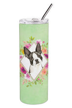 Load image into Gallery viewer, Boston Terrier Green Flowers Double Walled Stainless Steel 20 oz Skinny Tumbler CK4417TBL20