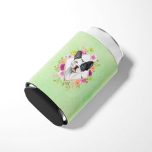 Load image into Gallery viewer, Black and White Frenchie Green Flowers Can or Bottle Hugger CK4420CC
